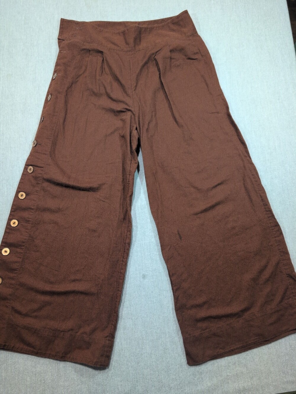 Womens Brown Wide Leg Pants Side Button Detail Size 4